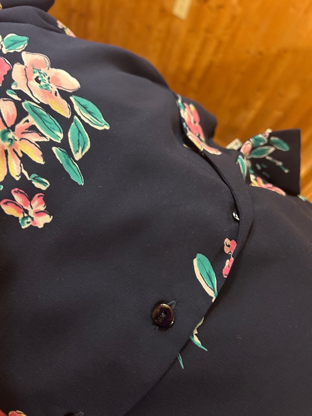 Pendleton Floral Button Front Blouse Size 8 Navy Pink Short Sleeve Vintage - Picture 7 of 7